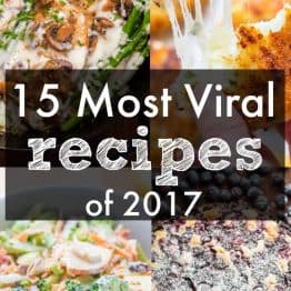 A collage of four different foods that says 15 most viral recipes of 2017 in the middle