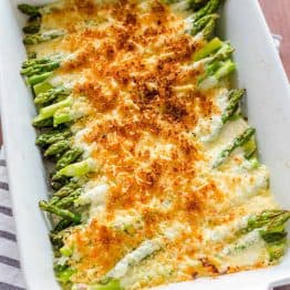 Asparagus Casserole bake on kitchen towel