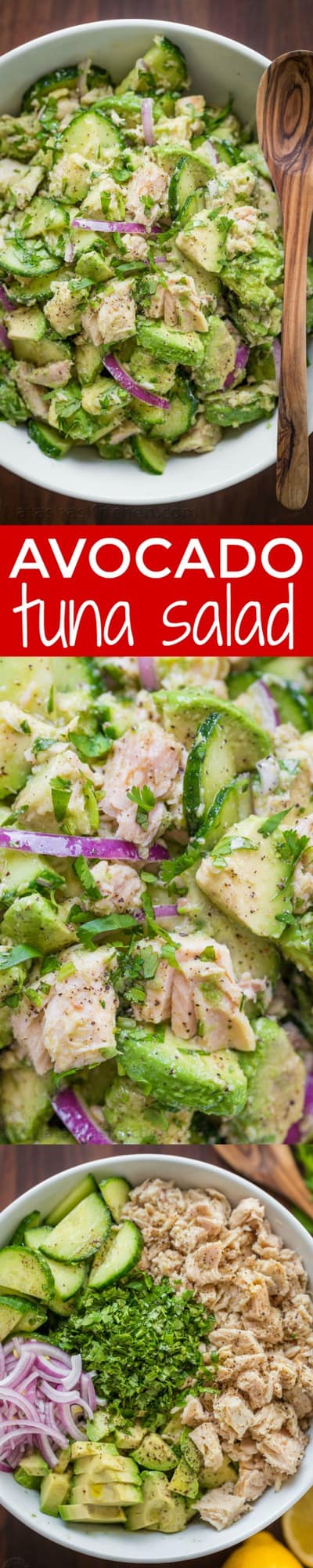 This Avocado Tuna Salad has incredible fresh flavor! Tuna Avocado Salad is loaded with protein. The avocado adds a healthy and highly satisfying creaminess. | natashaskitchen.com