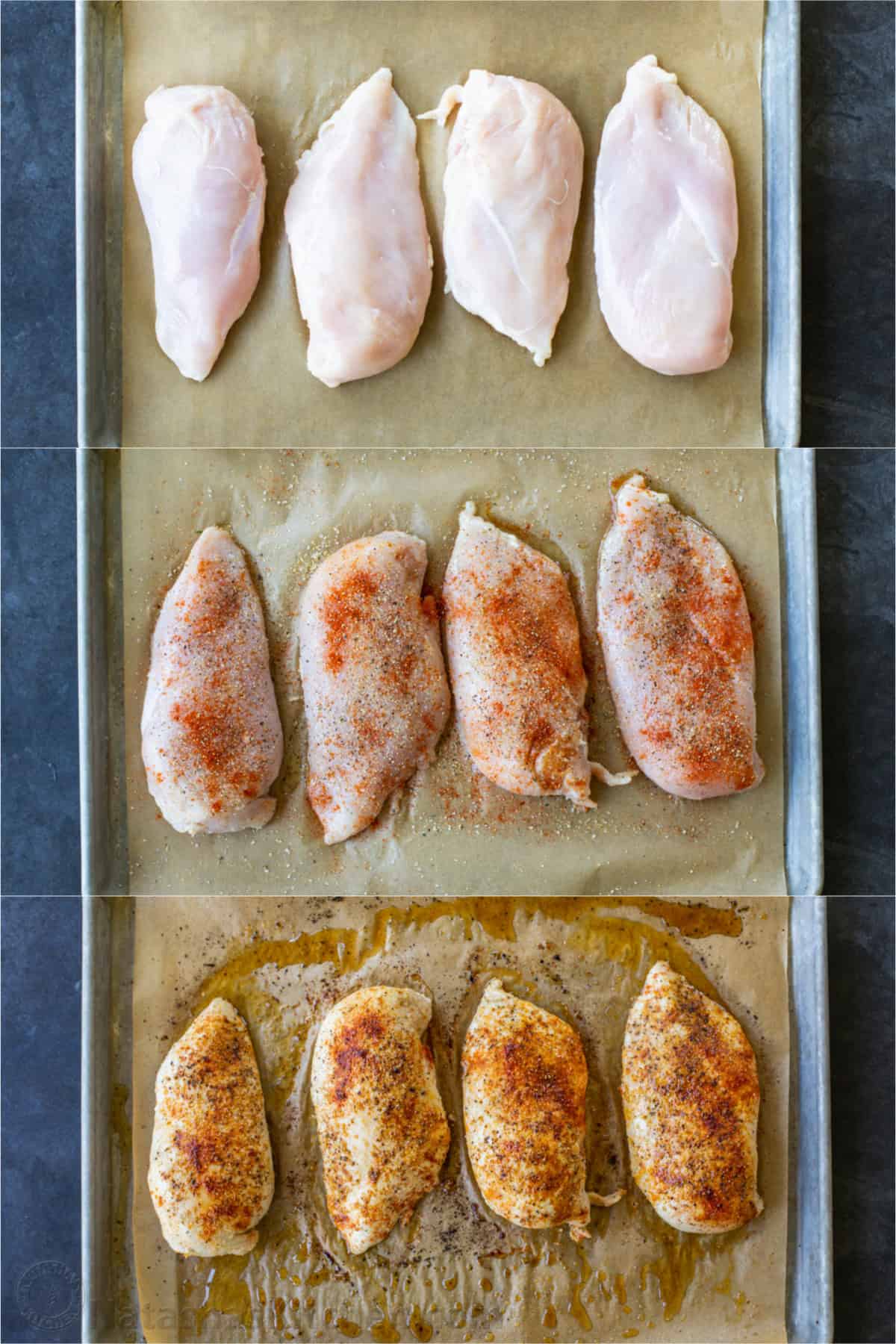 This Baked Chicken Breast is tender, juicy, and perfectly seasoned - versatile and great for meal prep! Say goodbye to dry, boring chicken! Step by step how to bake chicken breast on a baking sheet