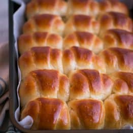 These baked piroshki are ultra soft. I made half of them with caramelized apples and half with braised cabbage and beef. Both were excellent fillings.