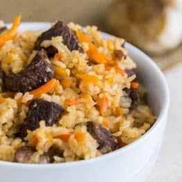 This Beef Rice Pilaf is the best I've tried. This recipe makes a big batch which is great since it reheats really well. Step-by-step photo instructions.