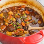 Beef Stew in a red dutch oven