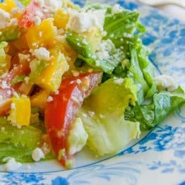 Avocado feta Caesar salad on a plate