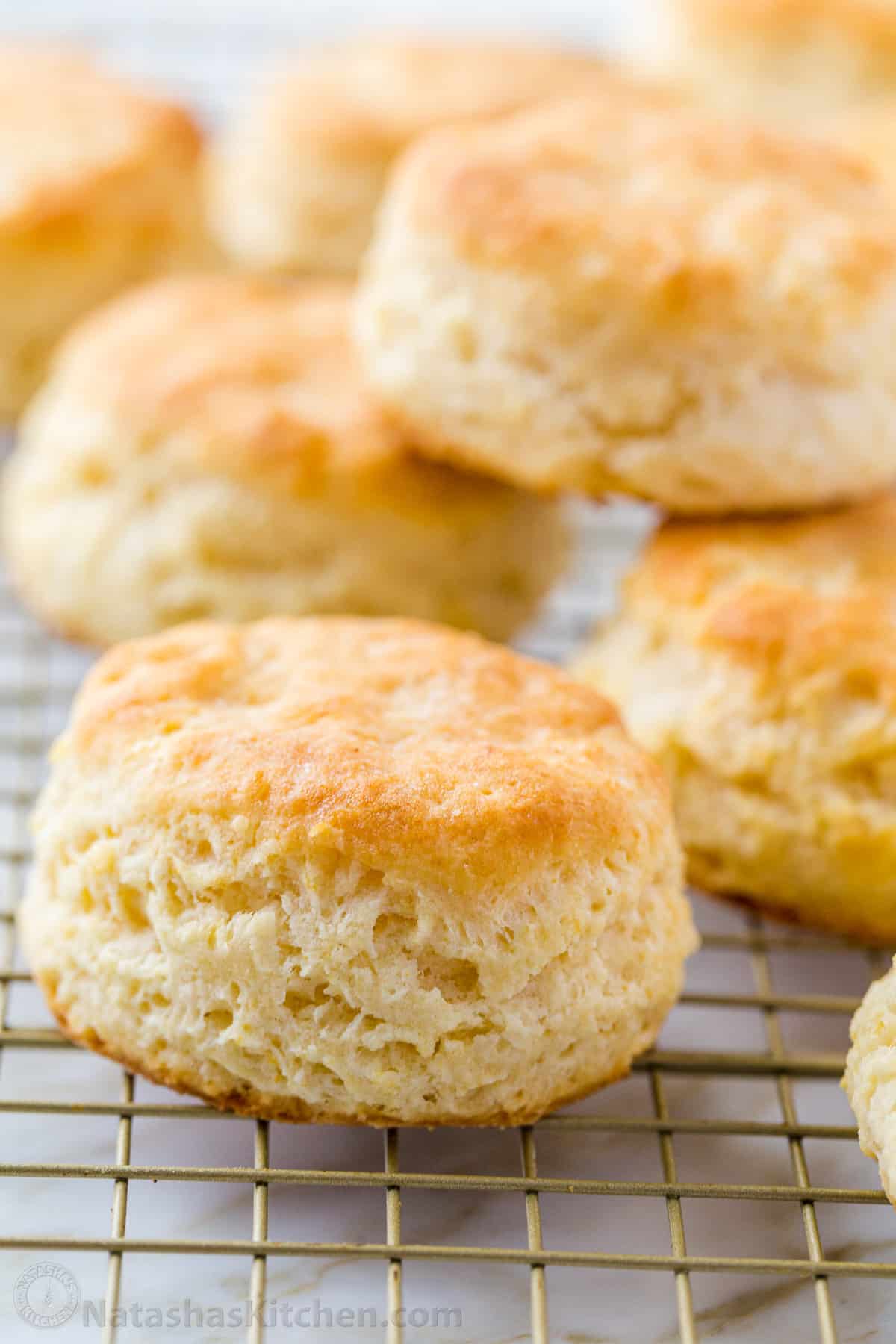 This is the only Biscuit Recipe you will need. Homemade Biscuits are super soft and these are quick and easy to make with just 6 ingredients. Make ahead biscuits cooling on wire rack