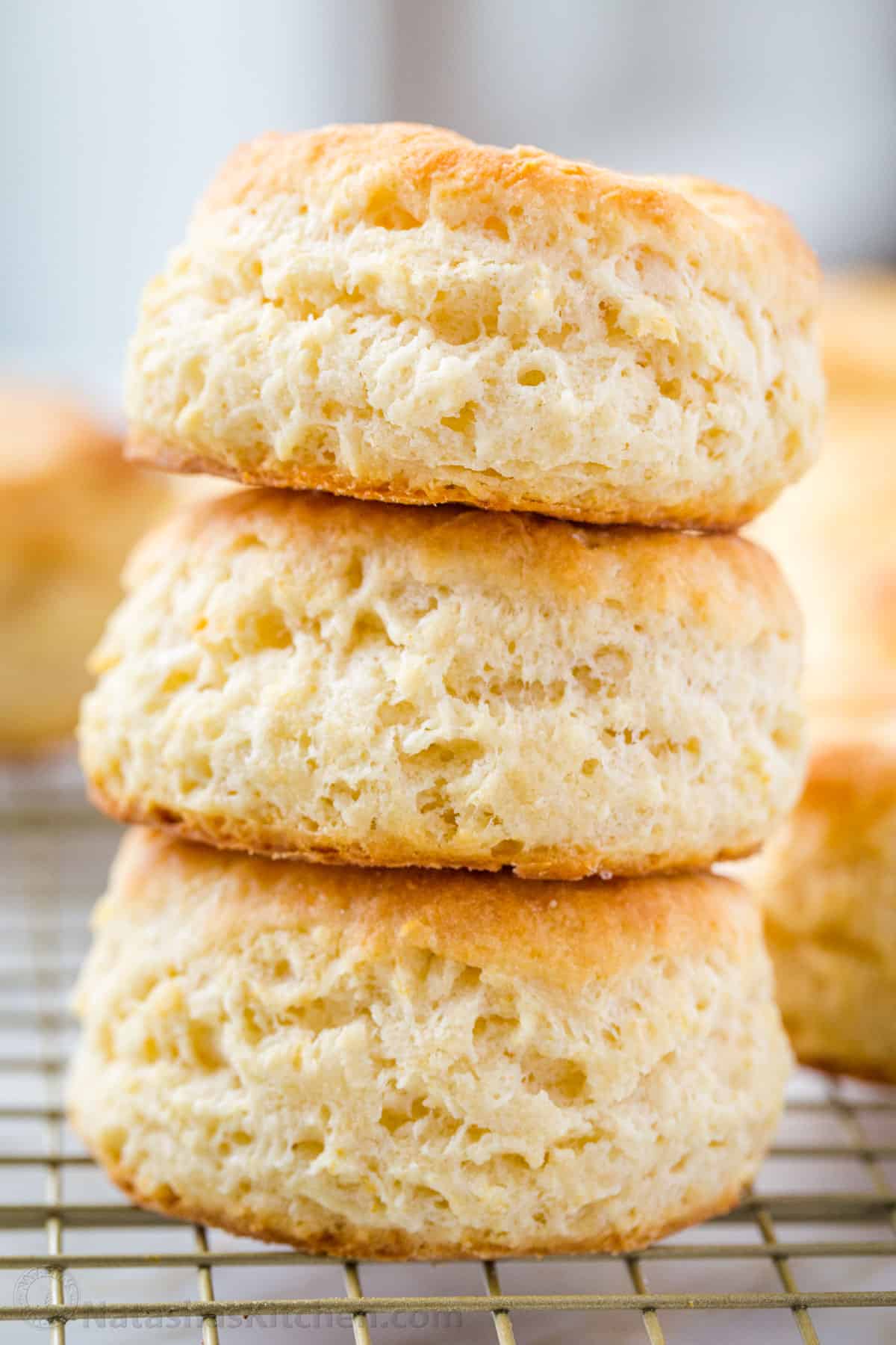 This is the only Biscuit Recipe you will need. Homemade Biscuits are super soft and these are quick and easy to make with just 6 ingredients. three fluffy biscuits stacked