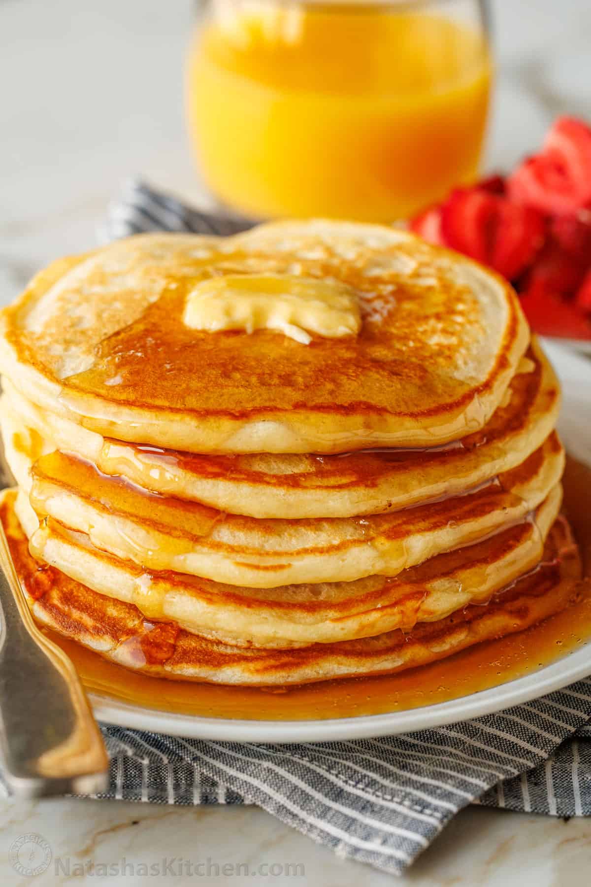 Stack of homemade buttermilk pancakes