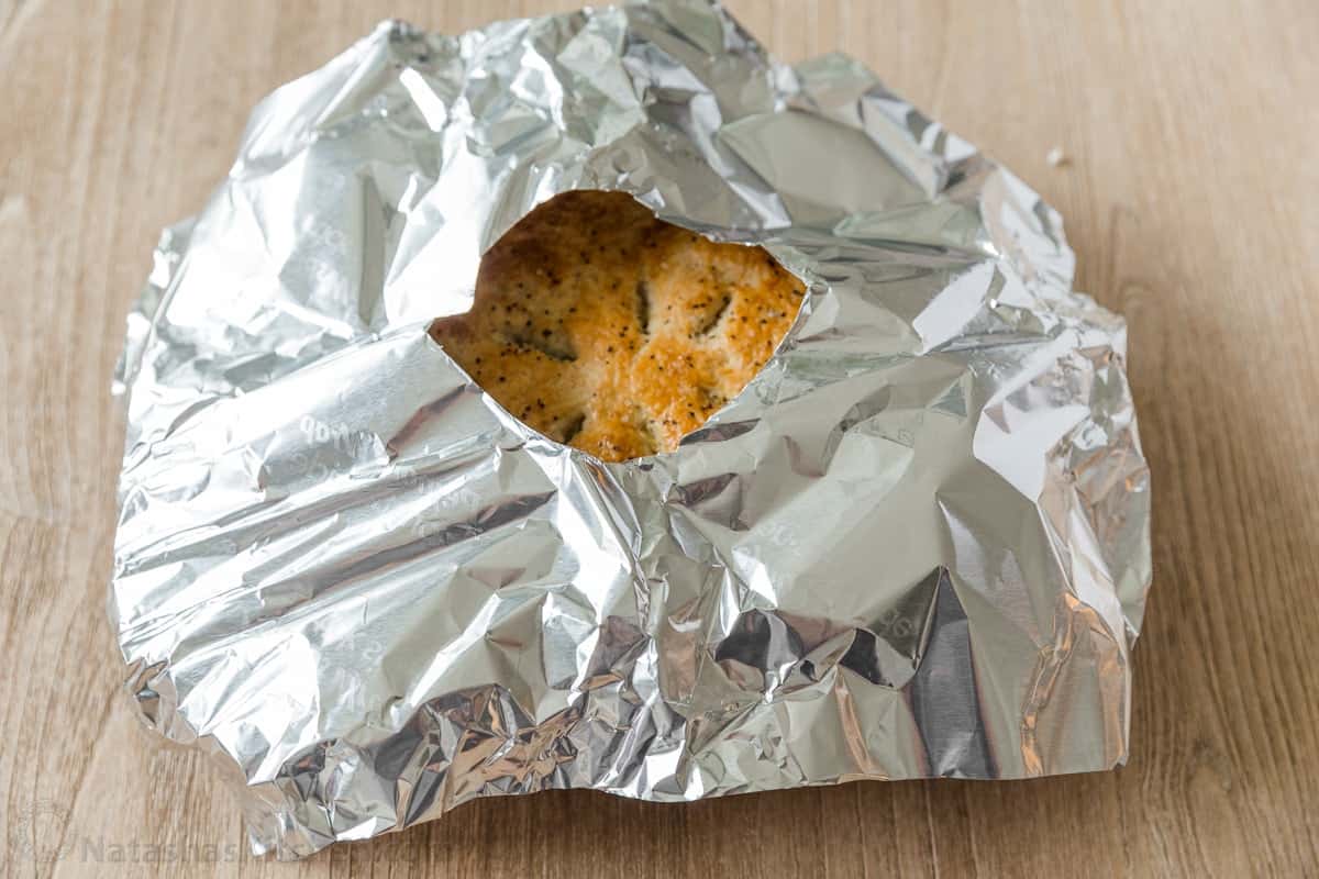 Chicken Pot Pie covered with pie shield Foil wrapped on Chicken pot pie acting as a pie shield for baking