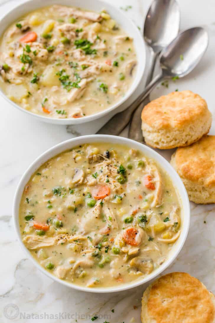 Chicken Soup Served with biscuits