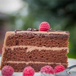 A must try perfect and simple Chocolate Cake, aka Prague Cake. I I added a nice little twist to this recipe by including raspberries. Sweet and tart, Yum!