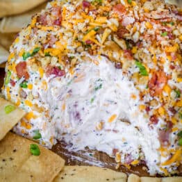 Bacon Ranch Cheese Ball Recipe with pita chips for serving