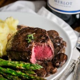 An easy, excellent recipe for filet mignon. The mushroom wine sauce is mouthwatering and tastes gourmet. This filet mignon recipe is perfect for any occasion!