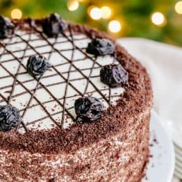 This prune honey cake rose beautifully and was stunningly tall. The layers are fluffy, moist, creamy, and studded with sweet prunes.