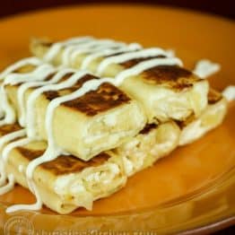 Pineapple here is sweet and tart; a perfect complement to the cheese filling in these nalesniki. Enjoy nalesniki topped with sour cream or favorite jam.