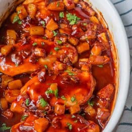 Baked bbq chicken breast in casserole dish
