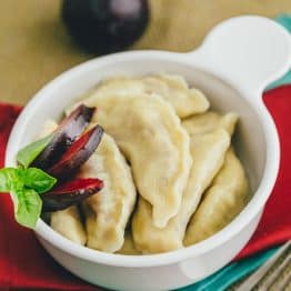 Plum vareniki are quite a treat; sweet inside and out. This was my favorite food growing up and it always brings back sweet memories.