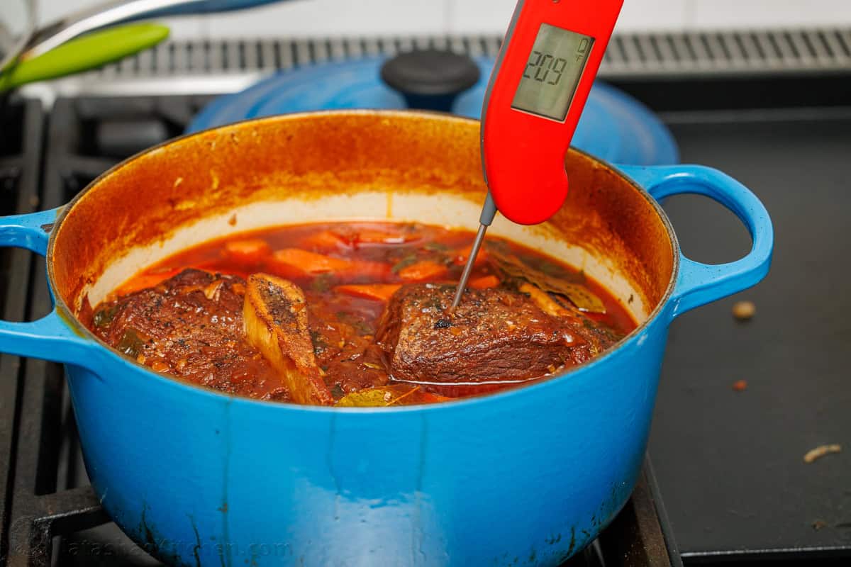 This is the best Pot Roast Recipe to get amazingly tender beef with a savory and satisfying sauce. It will become your go-to comfort recipe! using a thermometer to test meat in a large dutch oven