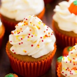The only pumpkin cupcakes recipe you need! Moist, melt-in-your mouth soft pumpkin cupcakes. Cream cheese frosting is easy and tastes like marshmallow cream. | natashaskitchen.com