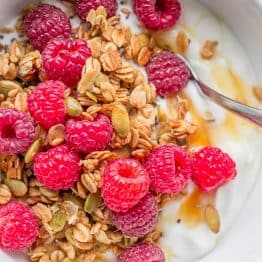 Pumpkin Flax Granola Recipe - crunchy, clustery and sweetened with honey | natashaskitchen.com