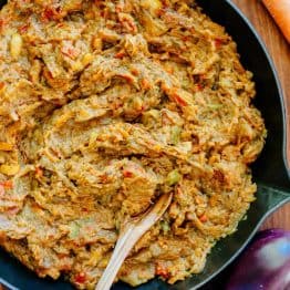Authentic sautéed eggplant spread. Baklazhannaia Ikra means "poor man's caviar." The ingredients of this eggplant recipe are simple but flavors are spectacular! | natashaskitchen.com