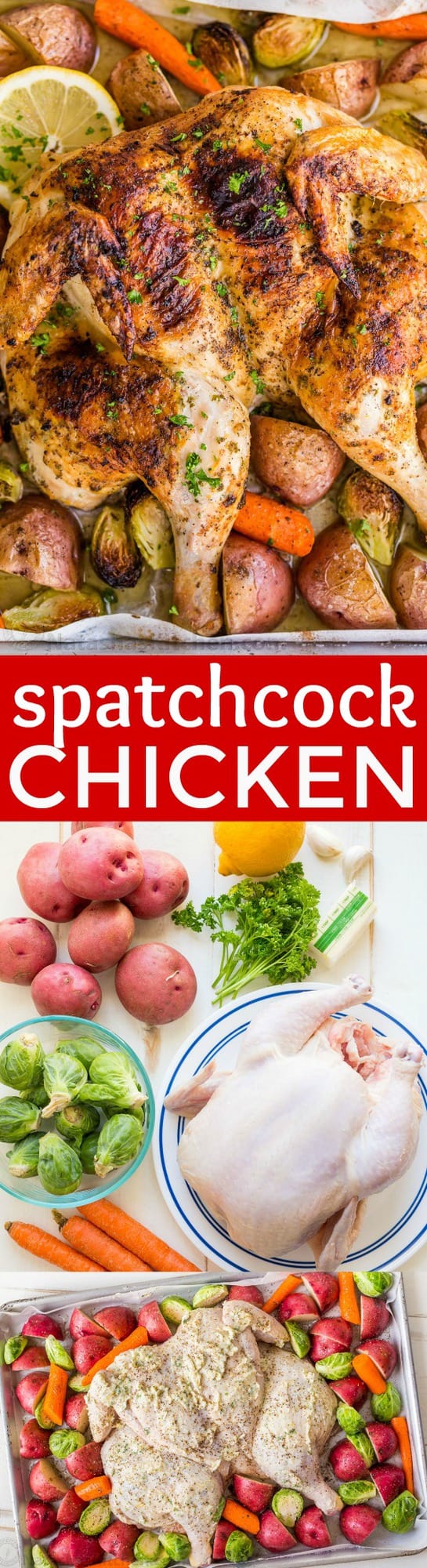 This Spatchcock chicken recipe is our favorite way to roast a whole chicken. Every part of the roasted chicken turns out juicy and so flavorful with that garlic herb butter. Easy and delicious one pan chicken dinner! | natashaskitchen.com