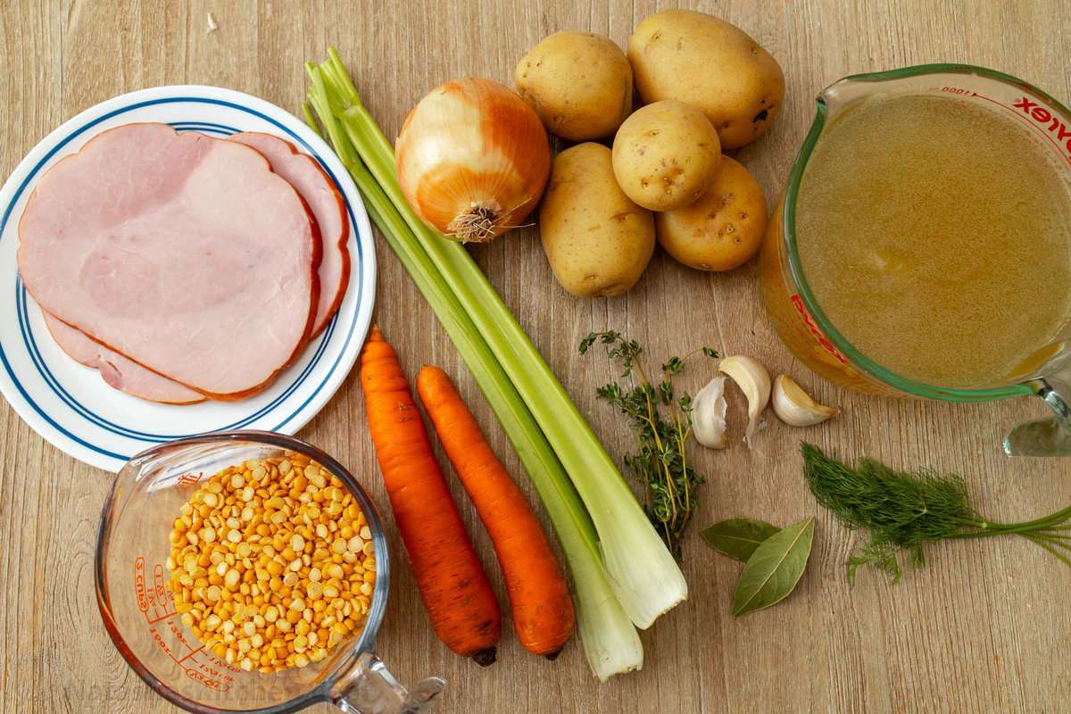 Ingredients to make Split Pea Soup with Ham