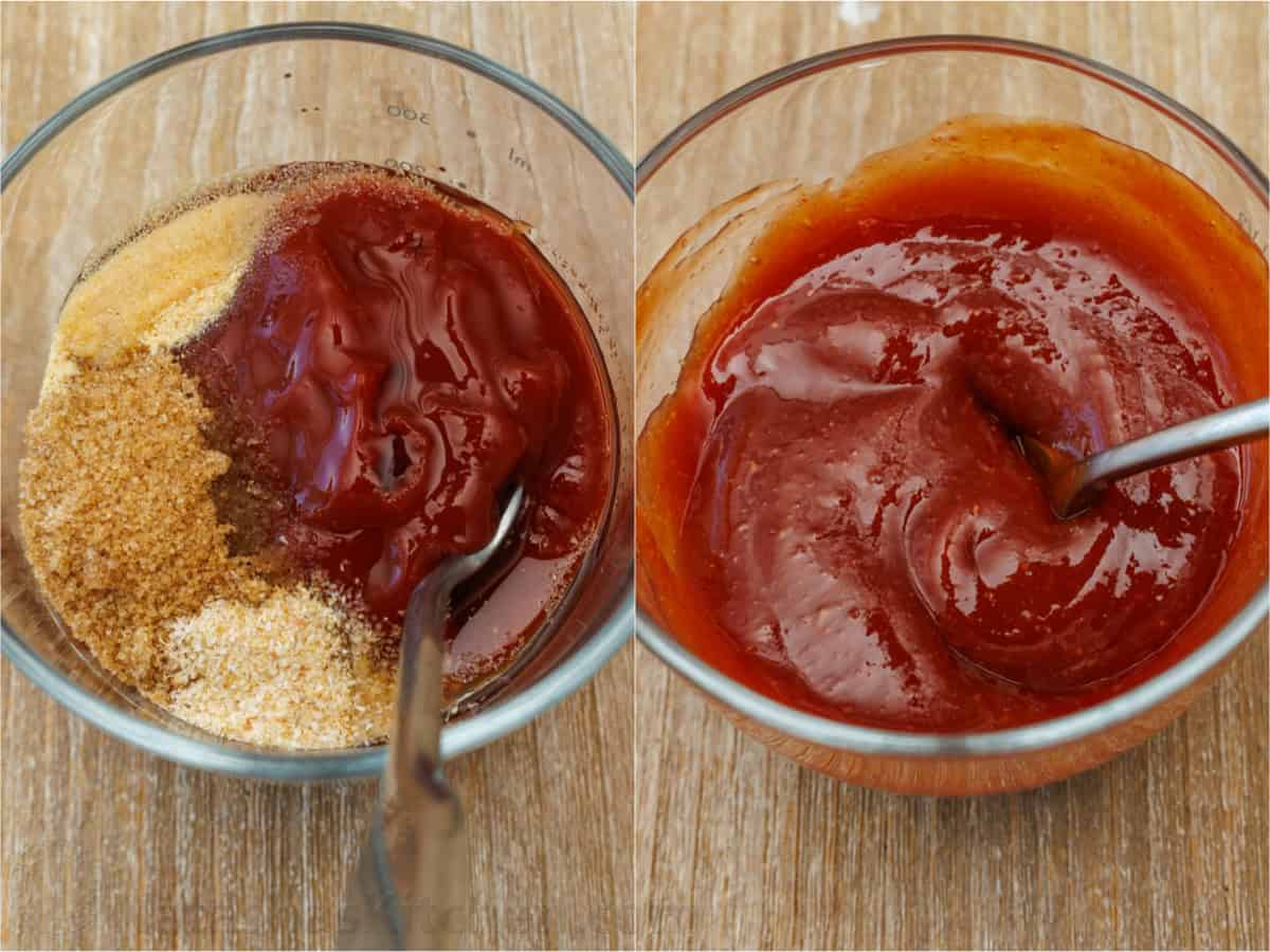 Simple Meatloaf recipe. Classic meatloaf recipe smothered with a sweet and tangy caramalized glaze. Step-by-step collage how to make the best glaze for a Meatloaf recipe.