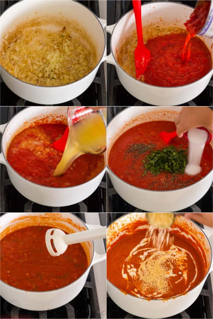Homemade Creamy Tomato Soup is an easy 30-minute recipe. Tomato basil soup has a rich flavor profile and is balanced with cream and parmesan. Step by step how to make tomato soup